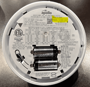 Back of recalled Apollo America Smoke and Carbon Monoxide Detector