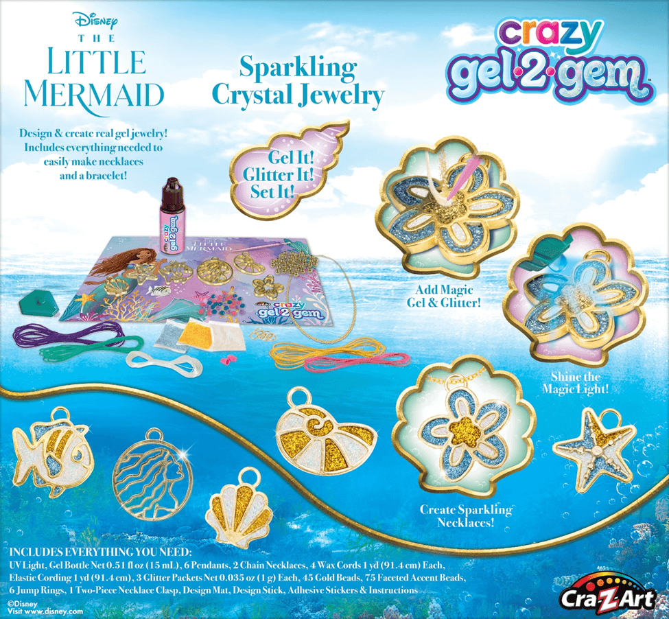 Recalled Disney Little Mermaid Gel2Gem Jewelry Making Kit (UPC 884920745025) - BACK