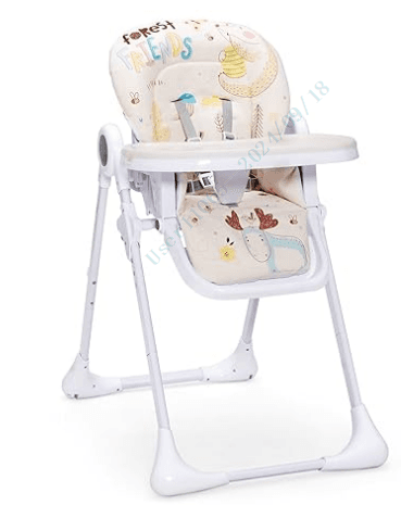 Recalled HONEYJOY Foldable High Chair AD10014BE in beige with "Forest Friends" decoration.