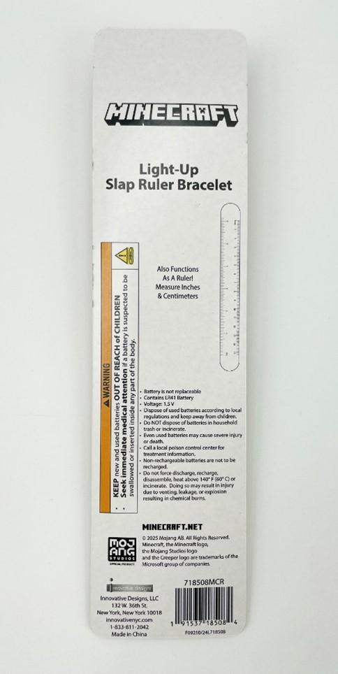 Recalled Minecraft Light-Up Slap Ruler Bracelet, Model 718508MCR – Back