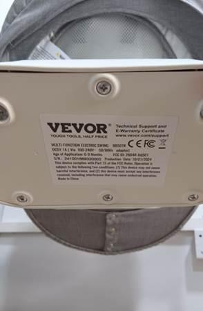 Recalled Vevor Baby Swing Label on White Base, Model Number BB501K