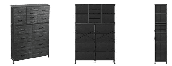 Recalled WLIVE Fabric 16-Drawer Dresser in Charcoal Black Wood Grain