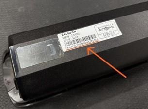 Recalled Santa Cruz Bicycles Heckler 9 Electric Bicycle serial number on battery pack