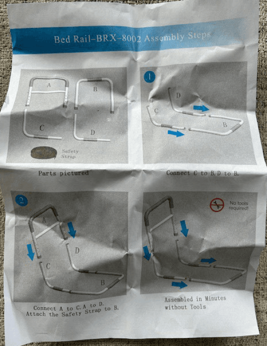 Recalled WeHwupe Adult Portable Bed Rails Model BRX-8002 Assembly Instructions