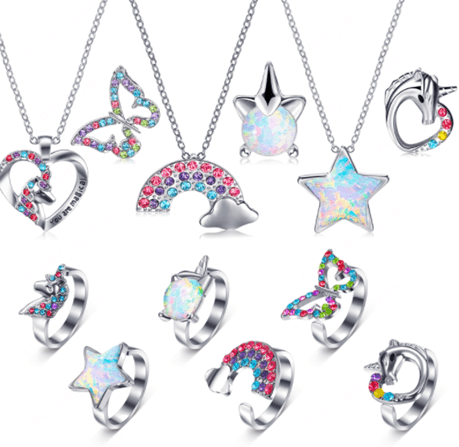 Recalled Yaomiao Unicorn Children's Necklaces and Rings Jewelry Set