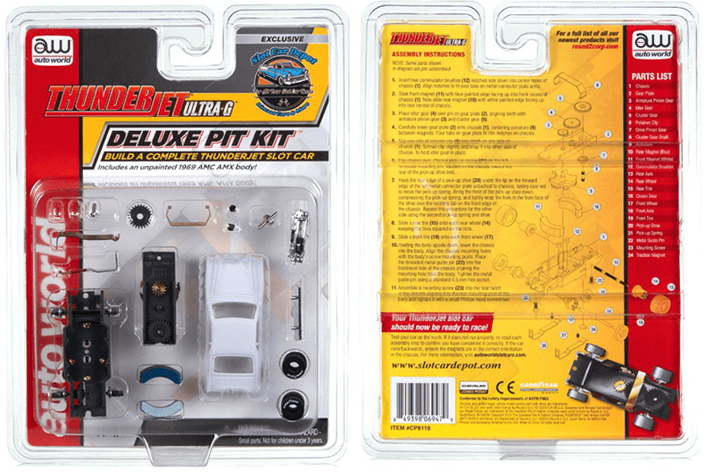 Recalled Auto World 1969 AMC AMX Thunderjet Deluxe Pit Kit 1:64, Item# CP8118, UPC Code: 8-49398-06947-9, Date Code: 11/15/23CH1