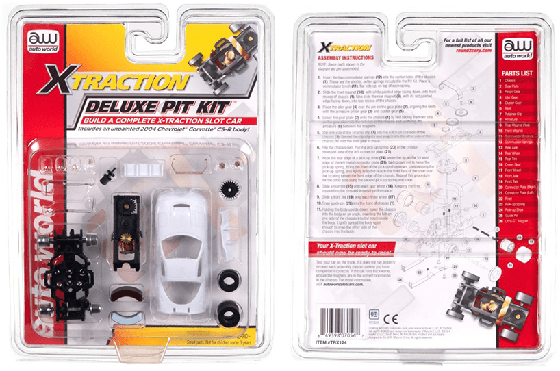 Recalled Auto World XTraction Deluxe Pit Kit with 2004 Chevrolet Corvette C5-R, Item# TRX 124, UPC Code: 8-49398-07056-7, Date Code: 01/15/24 CH1