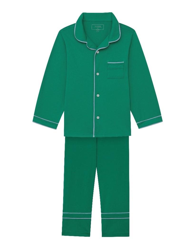 Recalled La Ligne Enfant Bonne Nuit Pajamas in Green with Light Blue Trim