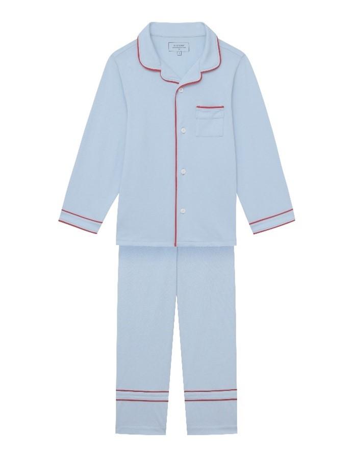 Recalled La Ligne Enfant Bonne Nuit Pajamas in Light Blue with Red Trim