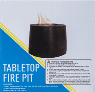 Recalled Five Below Tabletop Fire Pit packaging – smooth model