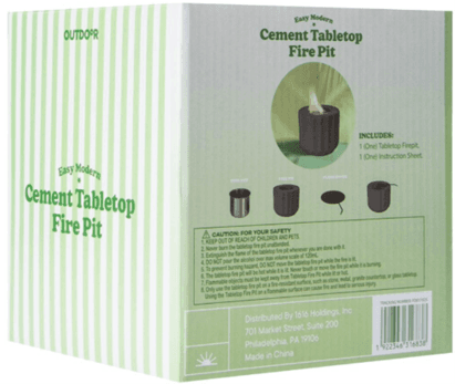 UPC 1922346316838 and tracking number FO011925 are printed on the back of the recalled Five Below tabletop fire pit packaging - beveled model